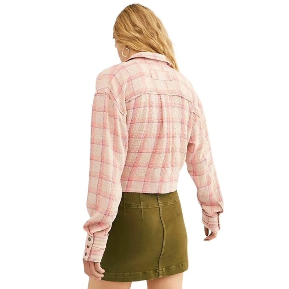 Free‎ People Running Wild Long Sleeve Plaid Wrap Top Size Large Women